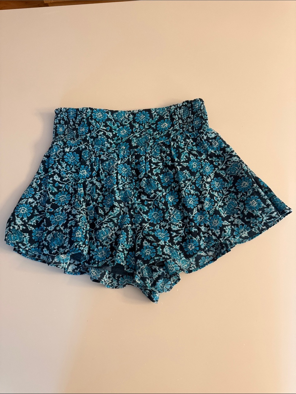 Free People Teal & Navy Floral Ruffle Skort